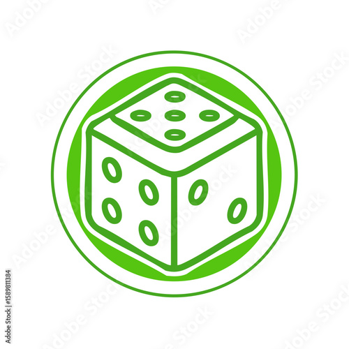 Outline of a Single Die with Green Accents Inside a Green Circle