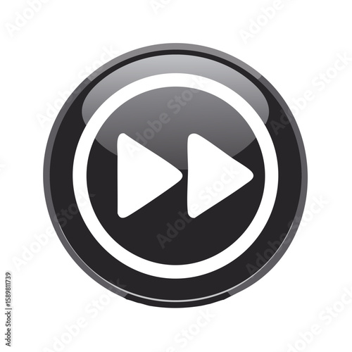 Forward navigation button with triangles inside a black circle glossy design.