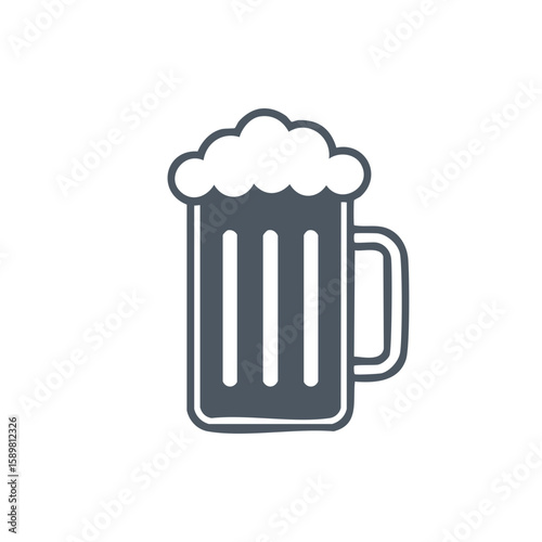 Frothy Beer in a Gray Mug Icon. Cold Refreshment, Pub, Bar Symbol. Alcohol Concept, Celebration.