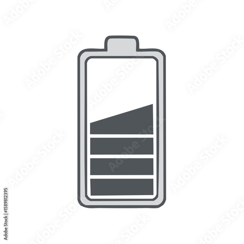 Low battery icon illustration demonstrating power indicator, device energy level display and charging symbol on white