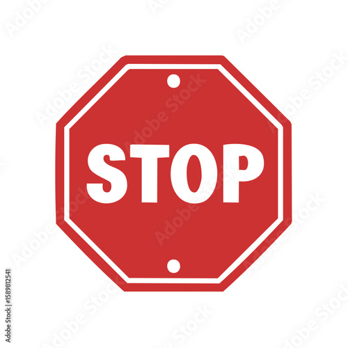 Classic Red Stop Sign - Octagonal Symbol with White Border and Lettering