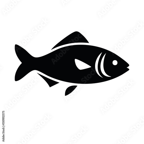 Fish Icon, Black Silhouette of a Fish, Aquatic Animal Icon, Underwater Life Symbol