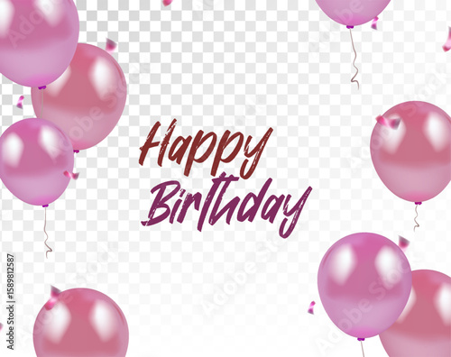 Pink and girly Realistic shiny balloons and confetti for birthday, celebration party, sale, opening event.