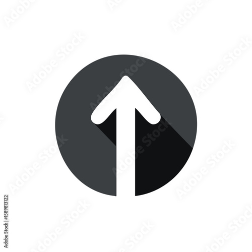 Simple Upward Arrow in Dark Gray Circle with Shadow Suggesting Growth or Progression