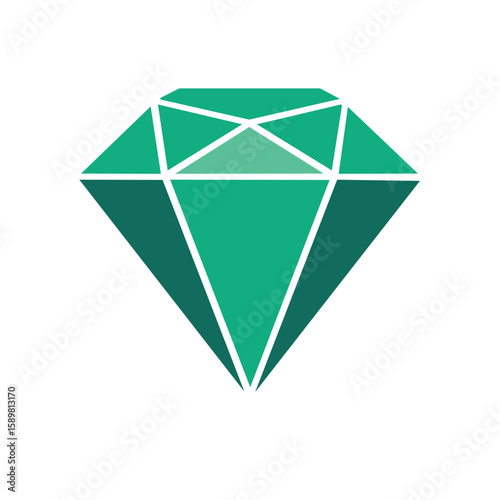 Geometric Jewel Facet Illustration Emerald Green Crystal Icon Triangle Shapes Simple Design
