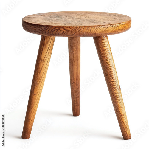 Rustic Wooden Three Legged Round Stool on White Background wooden stool three legged stool