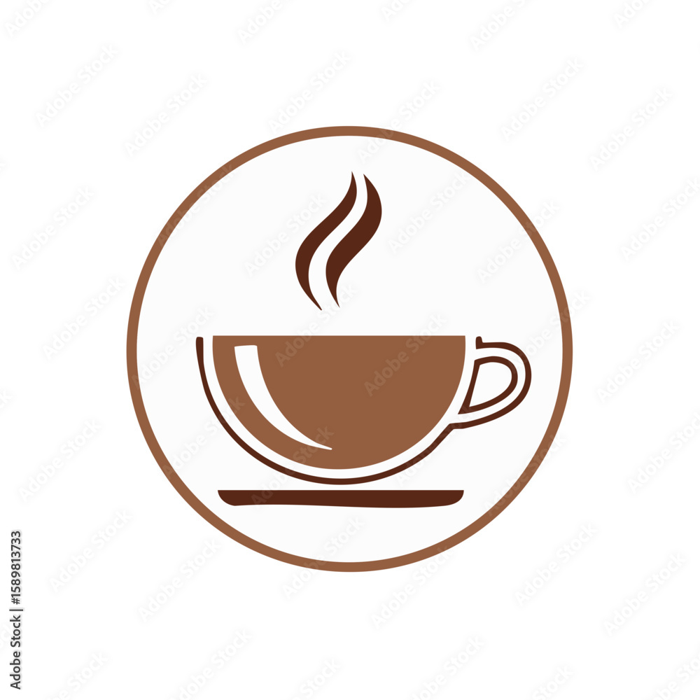 Obraz premium Coffee Cup Icon with Steam in Brown Circle Design for Cafe or Restaurant Graphics