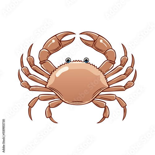 Illustration of Cute Brown Crab with Eyes and Claws Cartoon Style