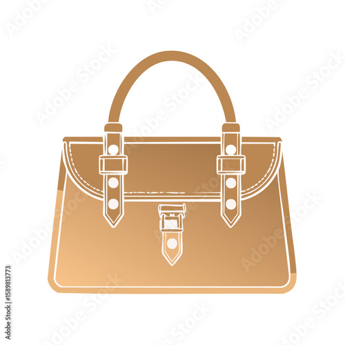 Elegant Graphic Handbag Icon with Handle, Straps, and Buckle, Style Symbol, Fashionable Accessory