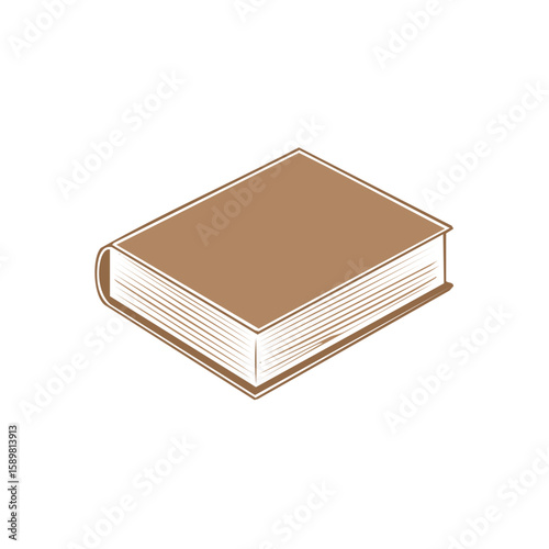 Isometric book drawing with closed pages, literature and education resource illustration, brown cover and book binding