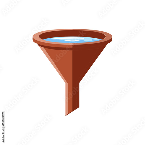 Cartoon Illustration of a Plastic Funnel with Water Filling the Top Bowl