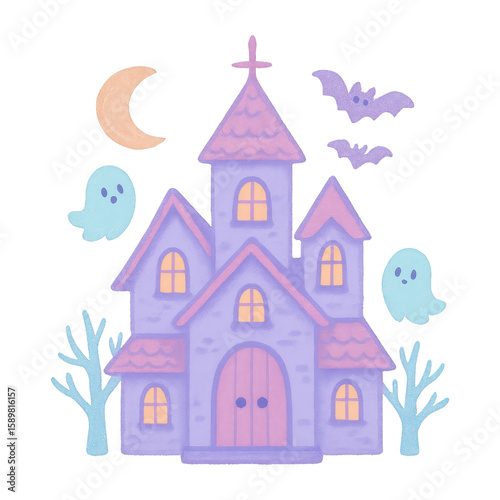 PNG Whimsical haunted house illustration.