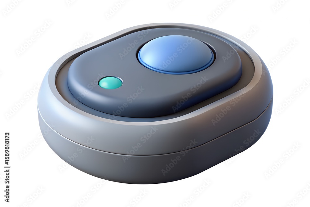 Modern sleek gray device with blue and green buttons on a white background Modern sleek gray device with blue and green buttons on a white background