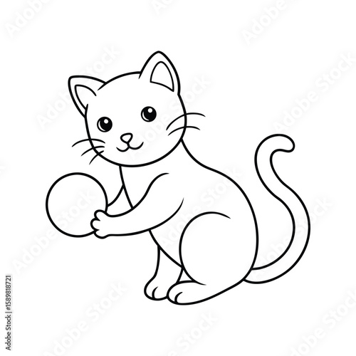 cat with ball out line vector