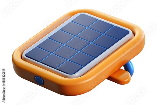 Modern portable solar panel charger with blue button and stand