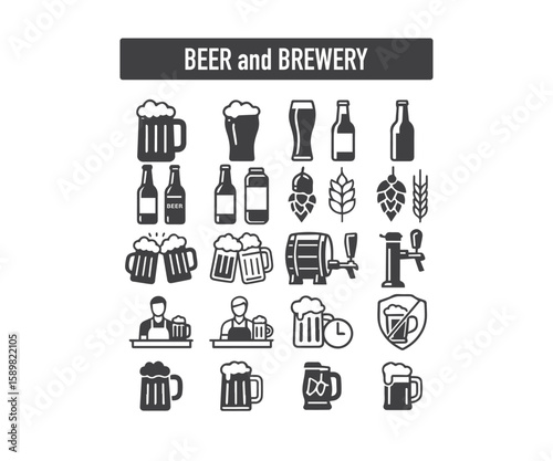 Beer & Brewery Black Icons: Craft Beer, Pub & Cheers Symbols