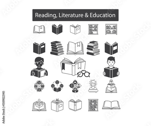Book Lover's Day Icons: Reading, Literature & Education Symbols
