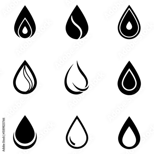 Icons representing different fluid viscosities from water to crude oil for scientific or industrial design
