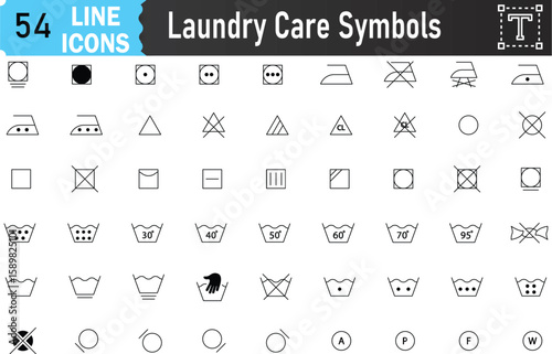 Laundry Care Symbols Vector Line Icons Set. Washing and Fabric Care