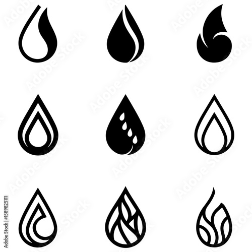 Set of stylized water emblems representing flow, clarity, and purity for corporate identity projects