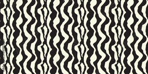  A seamless, abstract zebra print pattern with wavy black and white stripes, perfect for fashion, wild themes, or modern graphic backgrounds.
