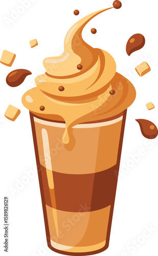 Caramel coffee splash with cubes vector