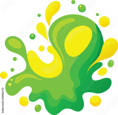 Vibrant green and yellow liquid splash with bubbles