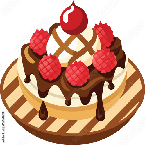 Delicious chocolate raspberry cake slice vector