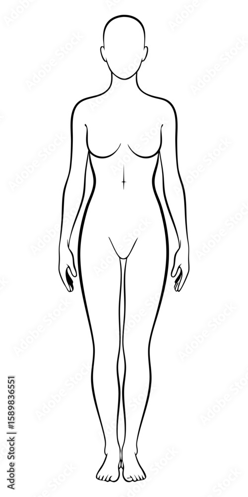 Fototapeta premium Full Female Body Outline Template for Fashion Design and Anatomy Study
