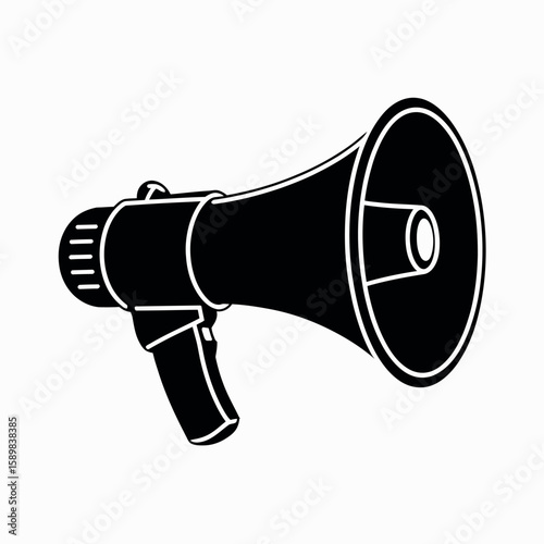  Black silhouette of a megaphone on a white background for announcements