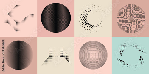 Lines and dots in Circle Form .Rotate rounded shape Vector .Rotating dots form a circle .Rotating and linear design element . Various lines forming round shape . Abstract Geometric line art .