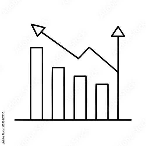 Line graph with rising falling trend arrows on chart data