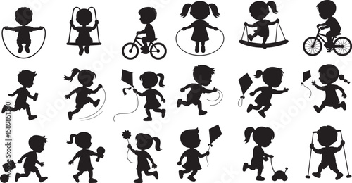 Children playing various outdoor activities outdoors jumping