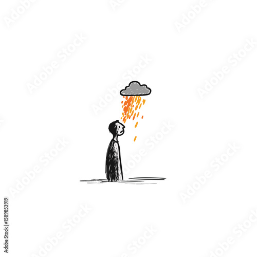 Minimalist Storyboard Panel – Sad Silhouette & Warm Orange Vapor – Line Art Sketch