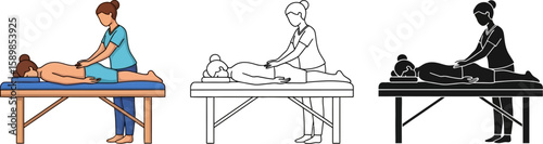 Three styles show a woman receiving a back massage for wellness and relaxation