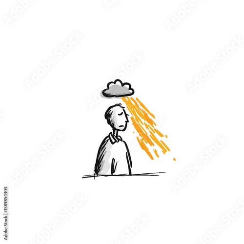 Minimalist Storyboard Panel – Sad Silhouette & Warm Orange Vapor – Line Art Sketch