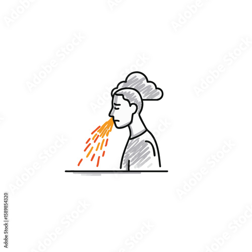 Minimalist Storyboard Panel – Sad Silhouette & Warm Orange Vapor – Line Art Sketch