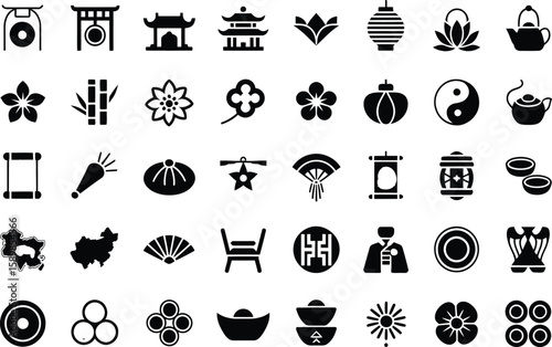 Collection of Chinese Culture Icons Symbols, Architecture, and Traditions