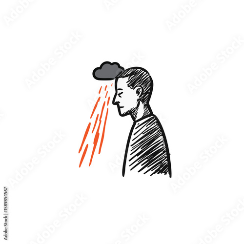 Minimalist Storyboard Panel – Sad Silhouette & Warm Orange Vapor – Line Art Sketch
