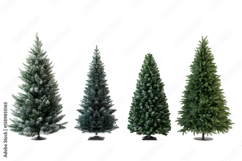 Fototapeta premium Variety of artificial snowy and green christmas trees
