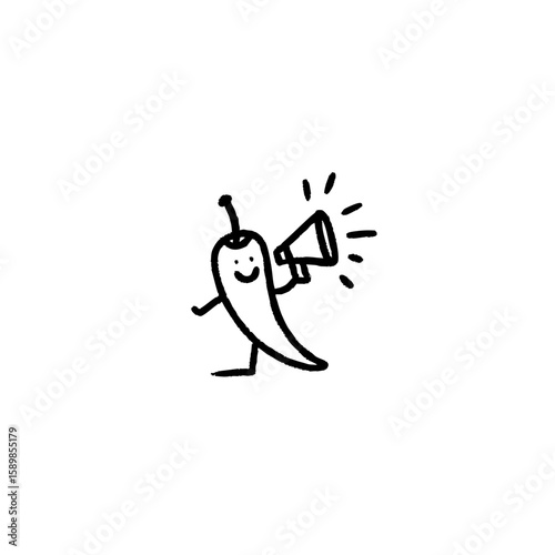 Minimalist Smiling Chili Pepper Logo – Doodle Art with Megaphone – Simple Line Drawing