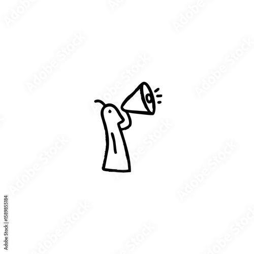 Minimalist Smiling Chili Pepper Logo – Doodle Art with Megaphone – Simple Line Drawing