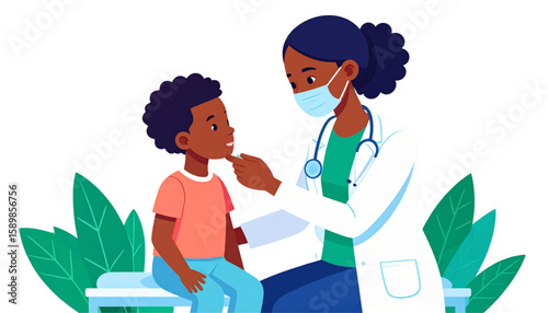 Healthcare Provider Examining Young Boy's Throat | Pediatric Checkup and Diagnosis 
