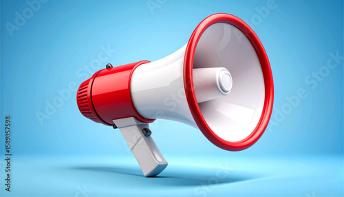 Red and White Megaphone on Blue Background Announcing Important Information and Public Announcements