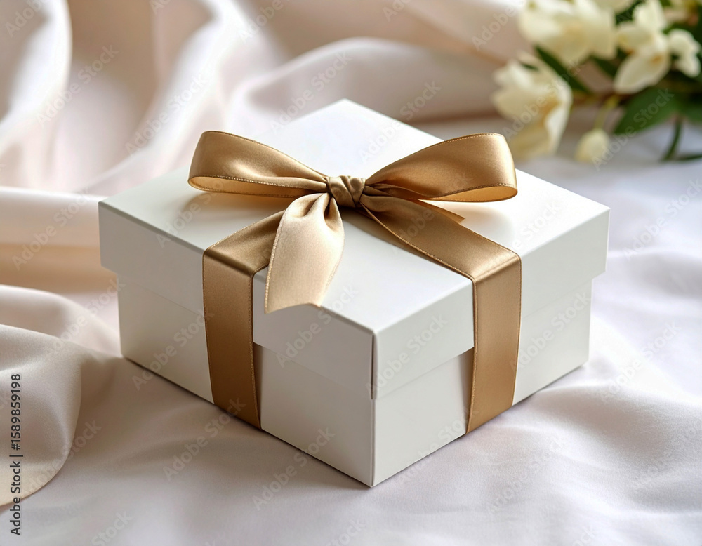 Obraz premium Premium beauty gift box with ribbon on velvet surface