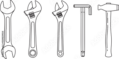 Adjustable wrench open end wrench hex key hammer tools