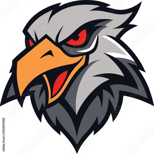 Furious vulture head mascot logo design with hunched necro elements