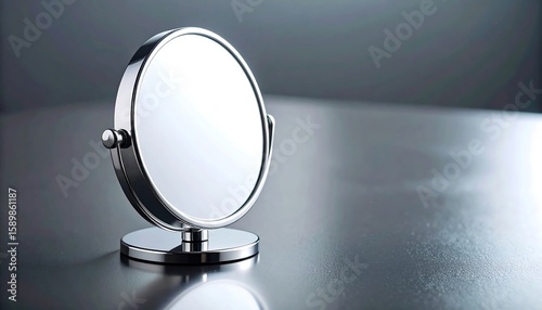 Sleek, round, chrome tabletop mirror