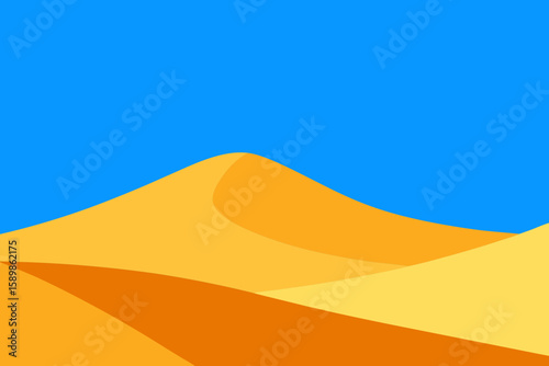 Stylized desert landscape with rolling sand dunes under a bright blue sky