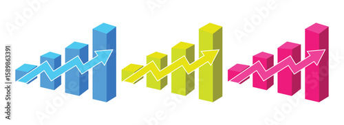 Bar chart on growthing, 3d business graph vector